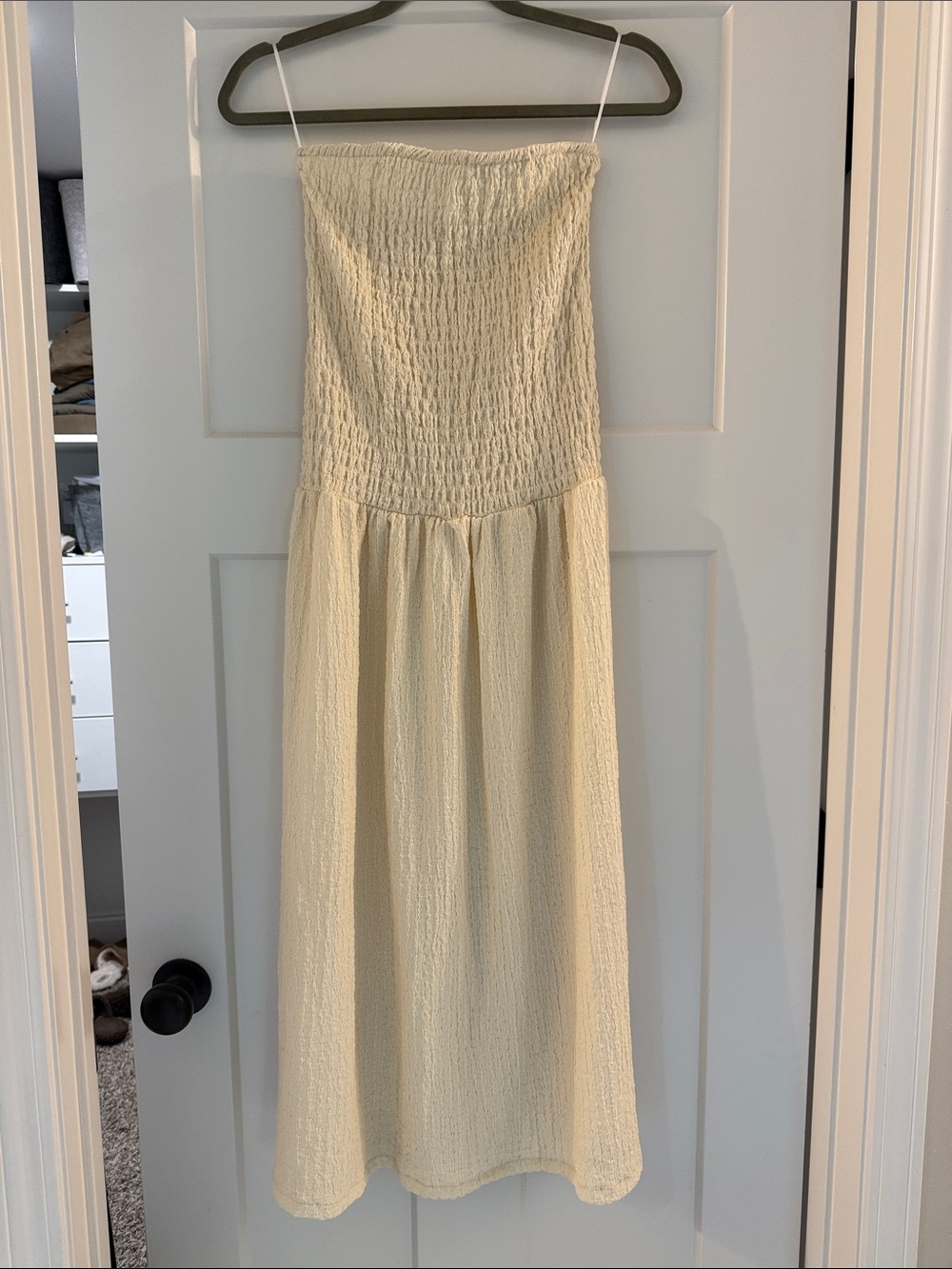 H&M Cream Smocked Strapless Dress